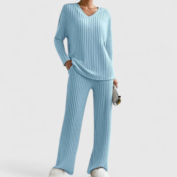 Damen Lounge-Set Rippstrick Bequem Weite Hose