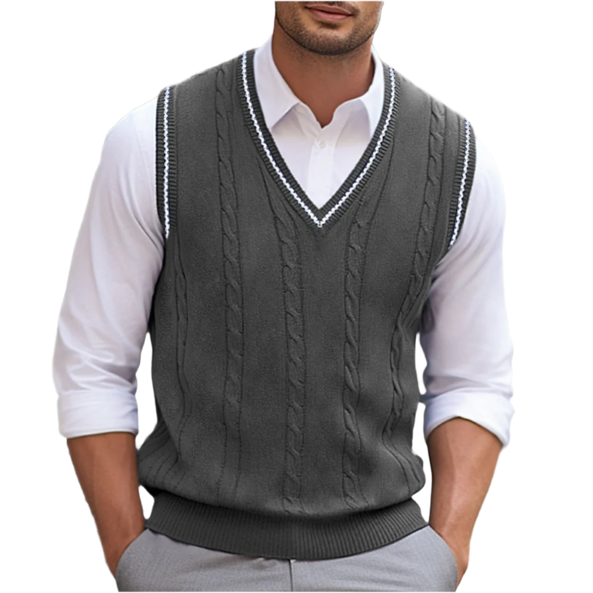 Herren Strickweste Ärmellos V-Ausschnitt Modern