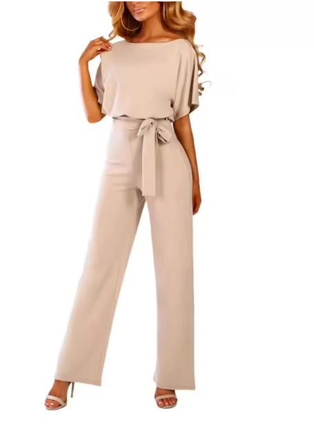 Frauen Jumpsuit Kurzärmlig Mit Gürtel Elegant