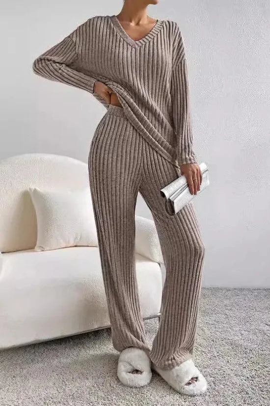 Damen Loungewear Set Zwei-Teilig Rippstrick Bequem