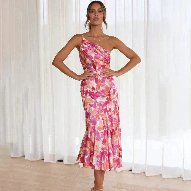Sommerkleid One-Shoulder Blumenmuster Modern