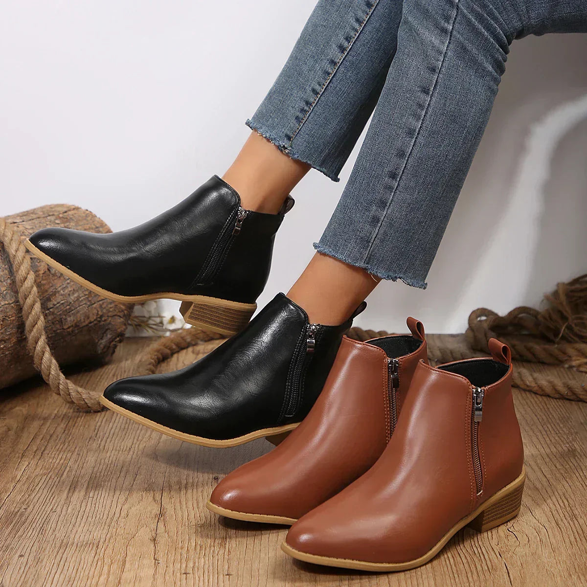 Damen Ankle Boots Lässig Frühling Mit Reißverschluss