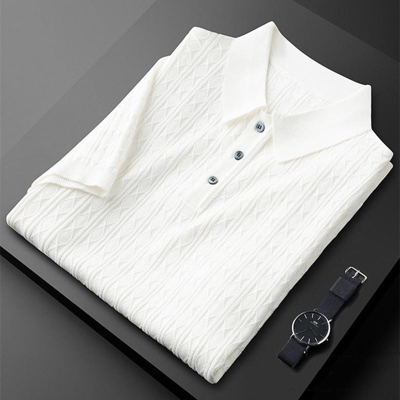 Herren Polo Shirt Diamant Muster Elegant Slim Fit