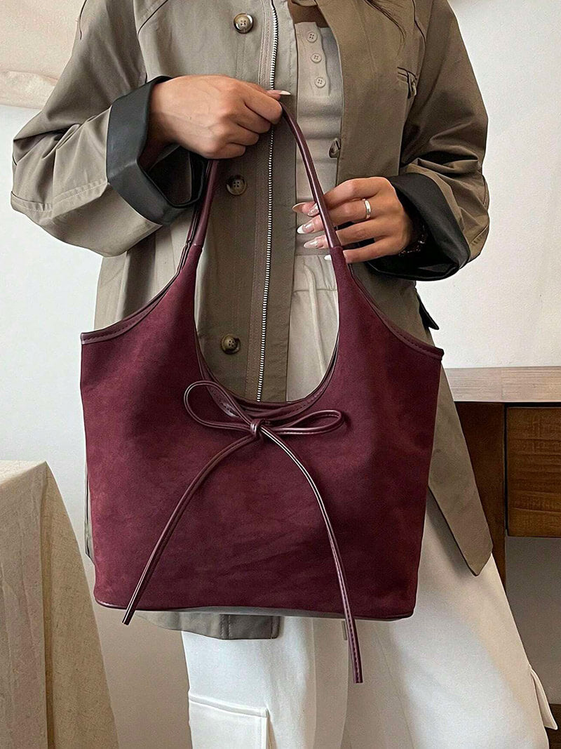Elegante Lederschultertasche Schwarz Suède