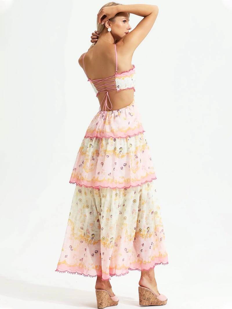 Romantisches Maxikleid Blumenmuster Spitze Damenkleid