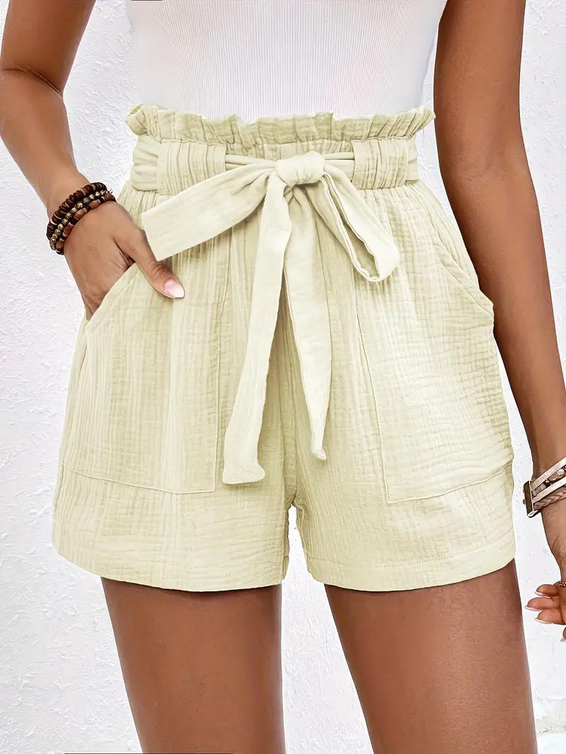 Hohe Taille Shorts Lockere Passform Gürtel Damen Shorts