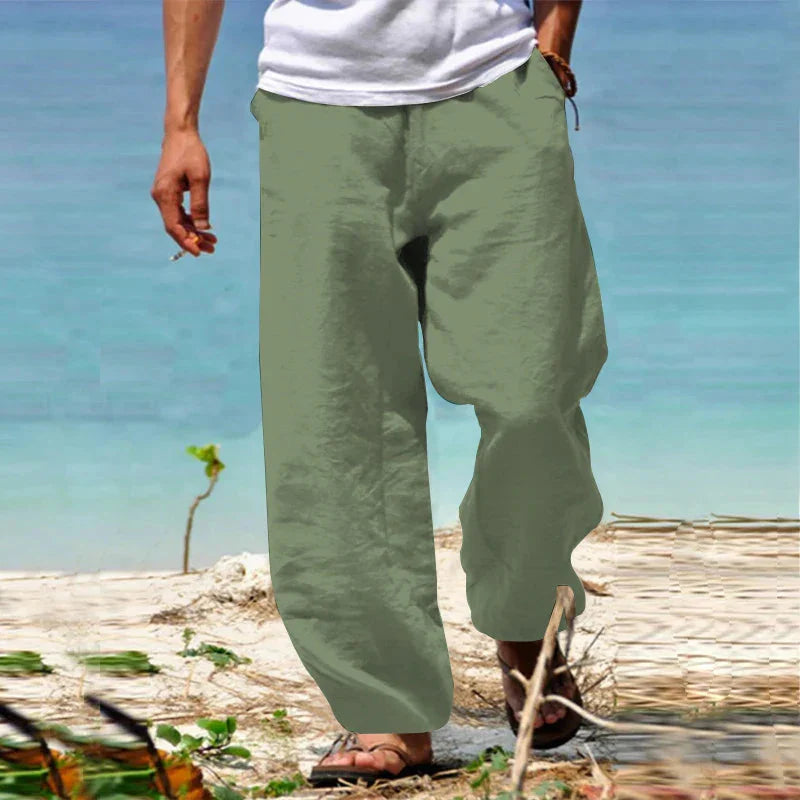 Sommerhosen | Lose Passform | Gerades Bein | Leinenhosen | Herrenhosen-Grün-S-Chaps Herrenmode