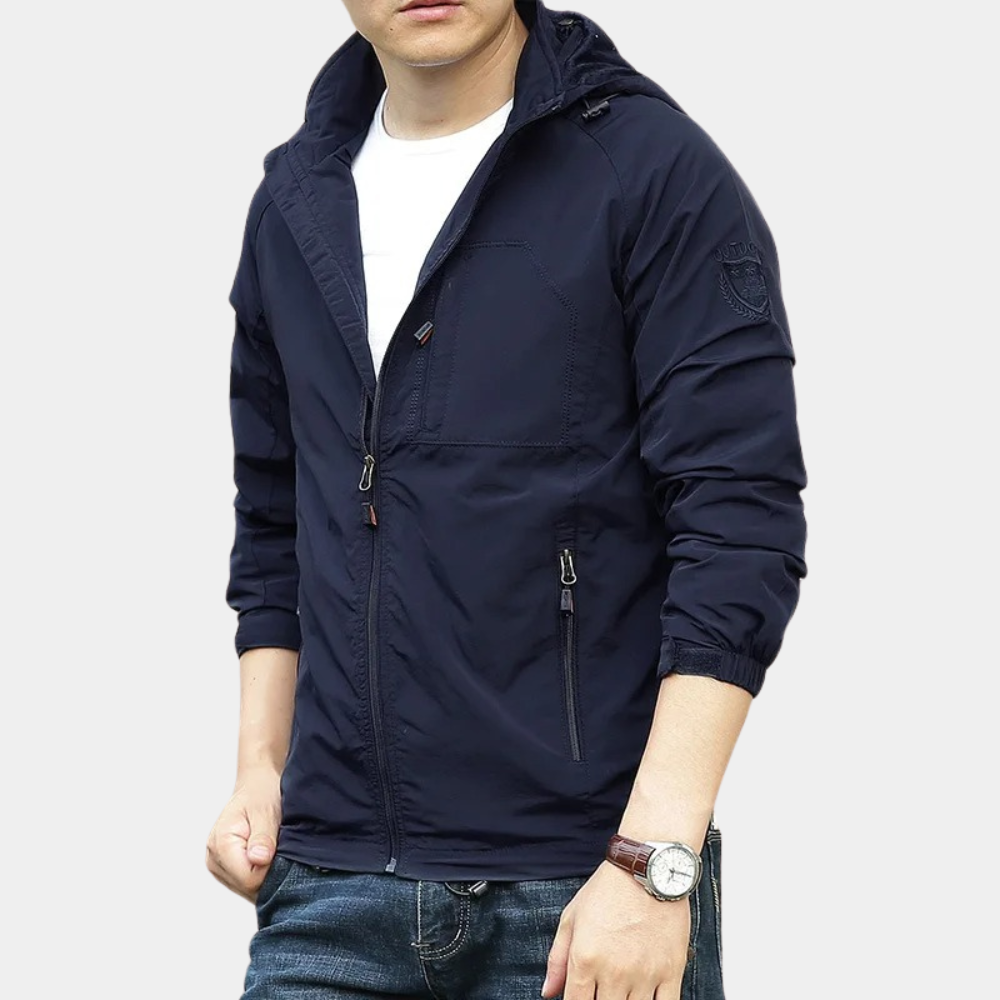 Sommerjacke – Leichte Cargo-Jacke mit Kapuze für Männer-Marineblau-M-Chaps Herrenmode