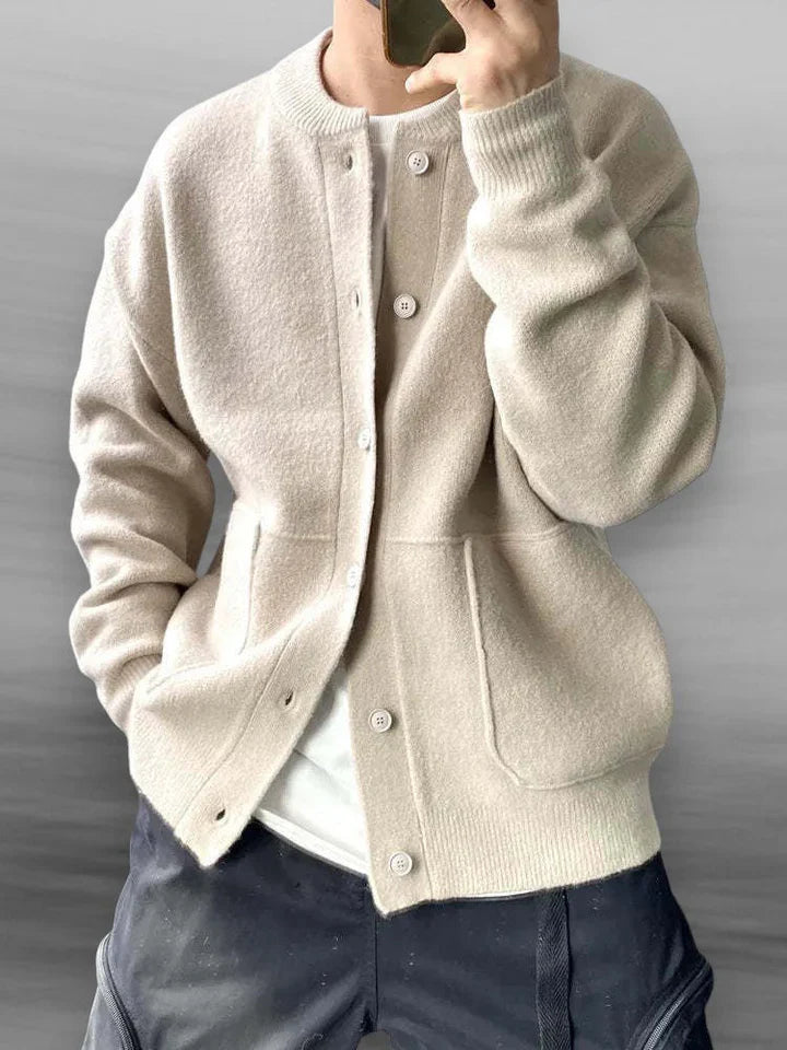 Strickjacke | Relaxed Fit | Taschen | Strickjacke mit Knopfleiste | Herrenstrickwaren-Beige-S-Chaps Herrenmode