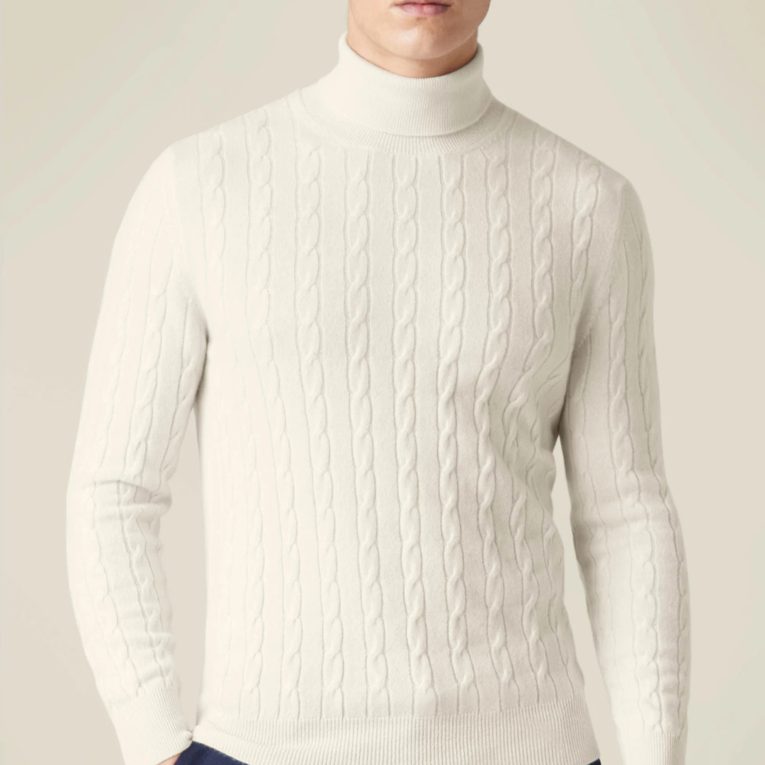 Strickpullover – Zopfmuster und Halsschutz aus Polyestermischung 9