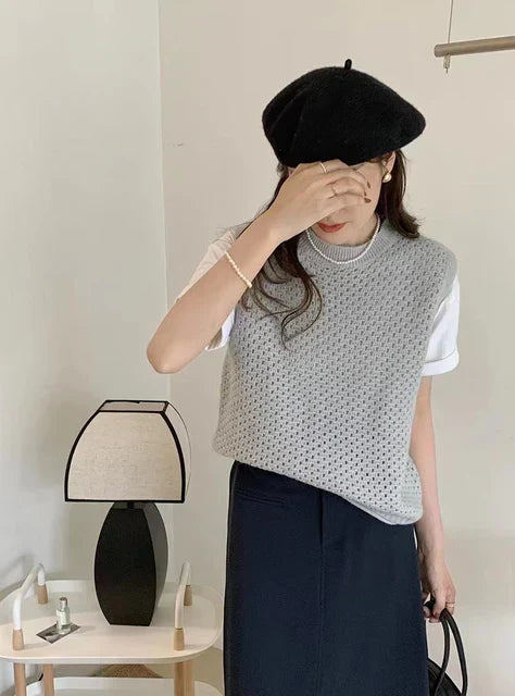 Damen Strickpullover Ärmellos Modern Elegannt