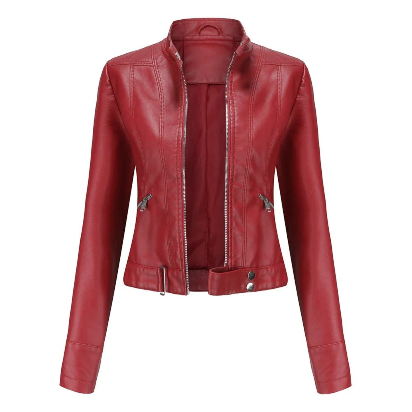 Bikerjacke Damen Kurz Lederjacke Schwarz