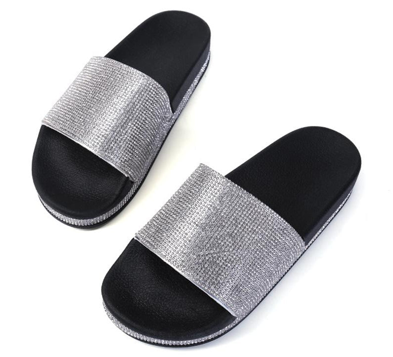 Diamant Slides Sandalen mit Kristall Besatz Glamour