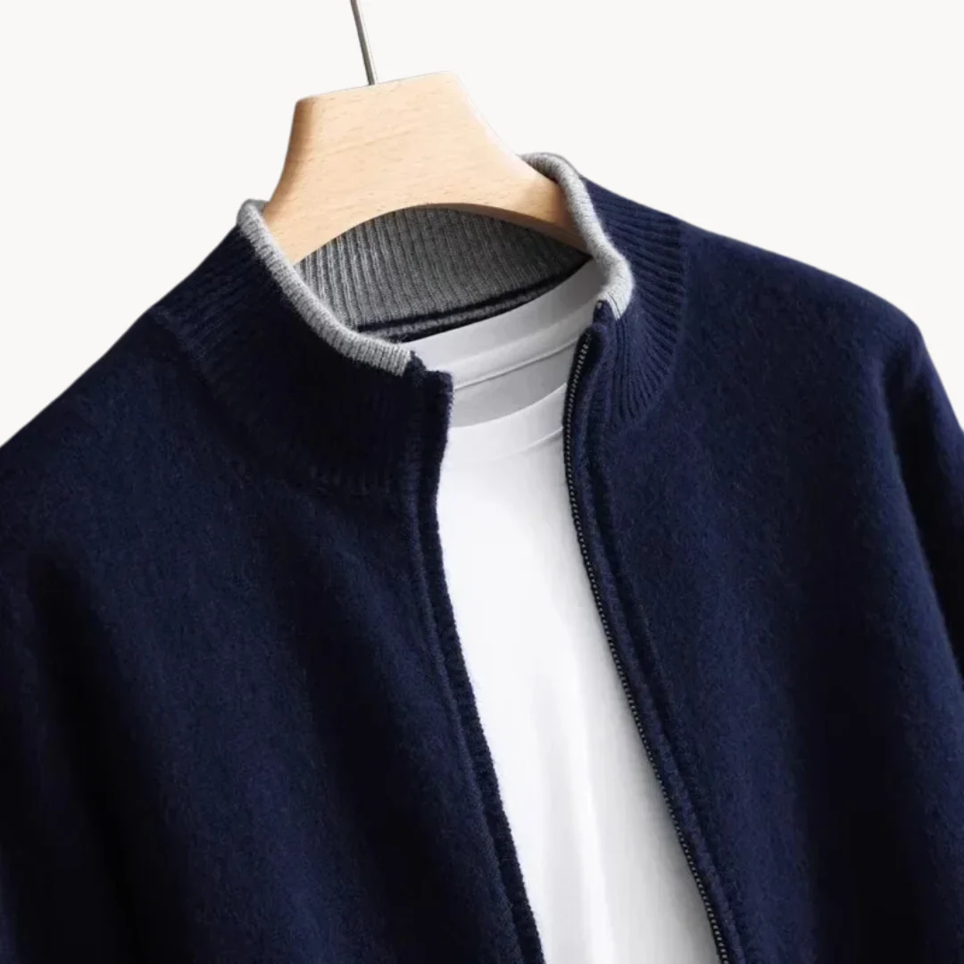 Herren Strickjacke Merino Wolle Reißverschluss Warm