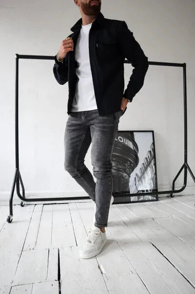 Überhemd - Brusttaschen - Knopfleiste - Hemdjacke - Herrenbekleidung-Schwarz-S-Chaps Herrenmode