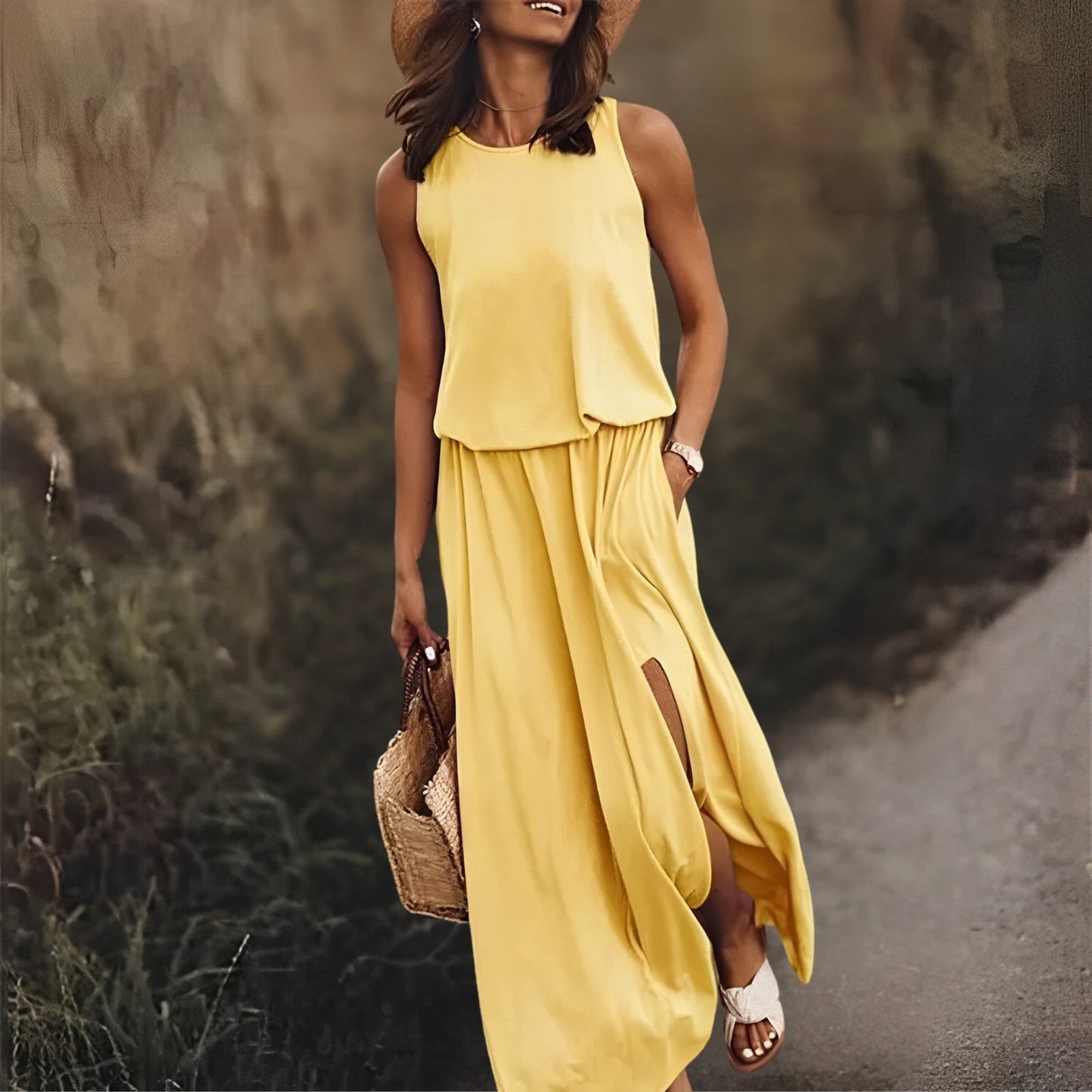 Kleid mit Schlitzaufschlag und Doppeltaschen Damen