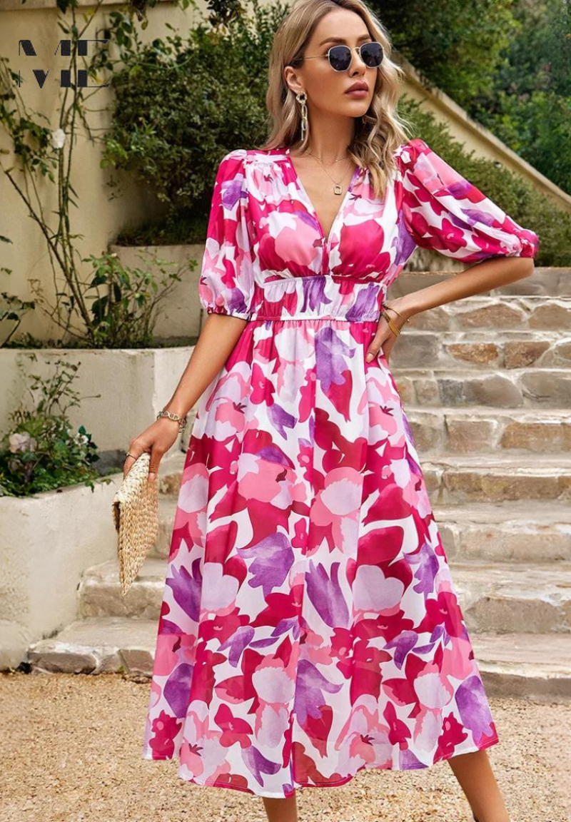 Wickelkleid Damen Midi Abstrakt Print Trendy