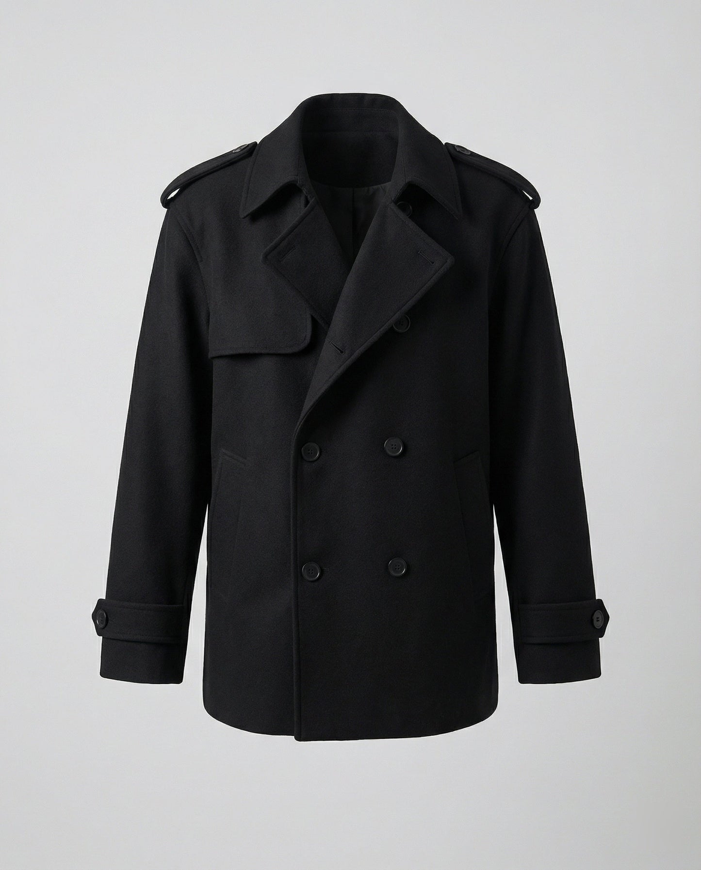 Herren Kurzmantel Schwarz Doppelreiher Slimfit Jacke Modern