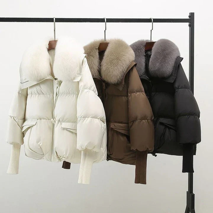 Pufferjacke mit Kunstpelz Kragen Warm Damen