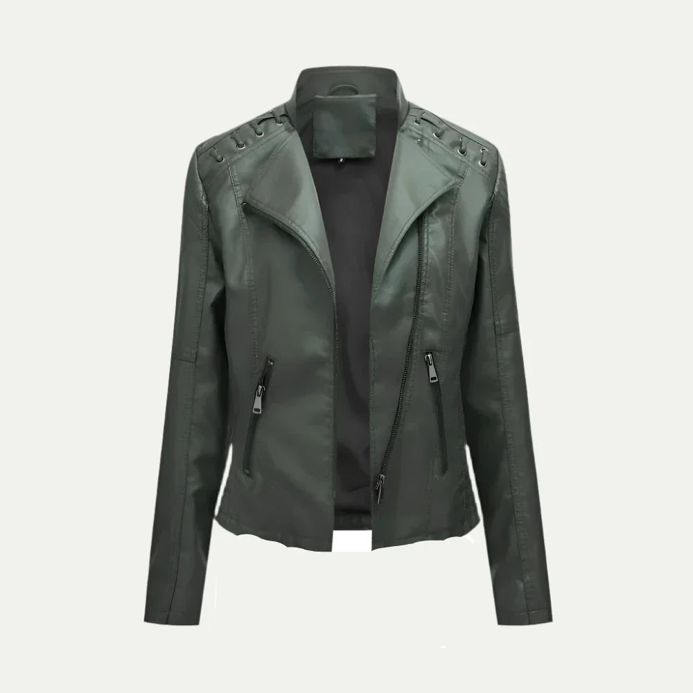 VogeLuxe | Asymmetrische Motorradjacke für Damen aus Kunstleder 7