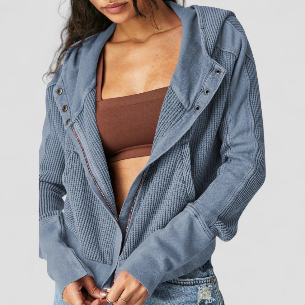 VogeLuxe | Damen-Hoodie mit durchgehendem Reißverschluss und Waffelmuster 5