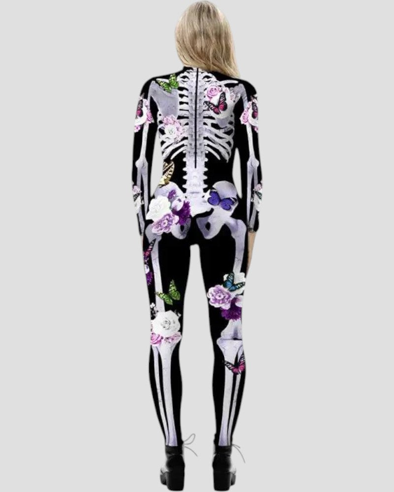 VogeLuxe | Damen-Jumpsuit mit Skelett-Blumenmuster 2