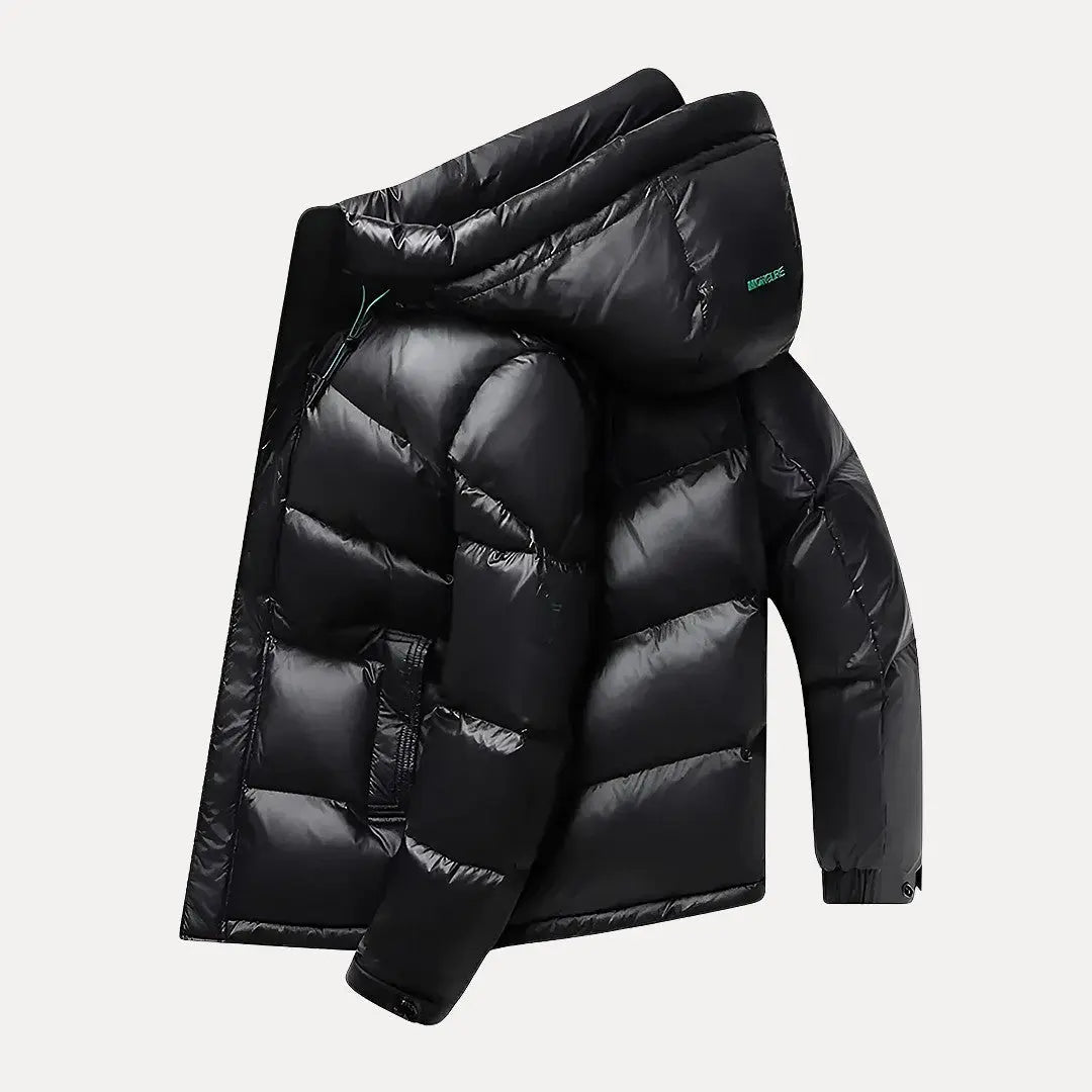 VogeLuxe | Glänzende, gefütterte Herren-Steppjacke mit Kapuze 4