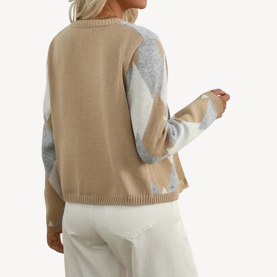 VogeLuxe | Karierte Strickjacke mit V-Ausschnitt für Damen 2