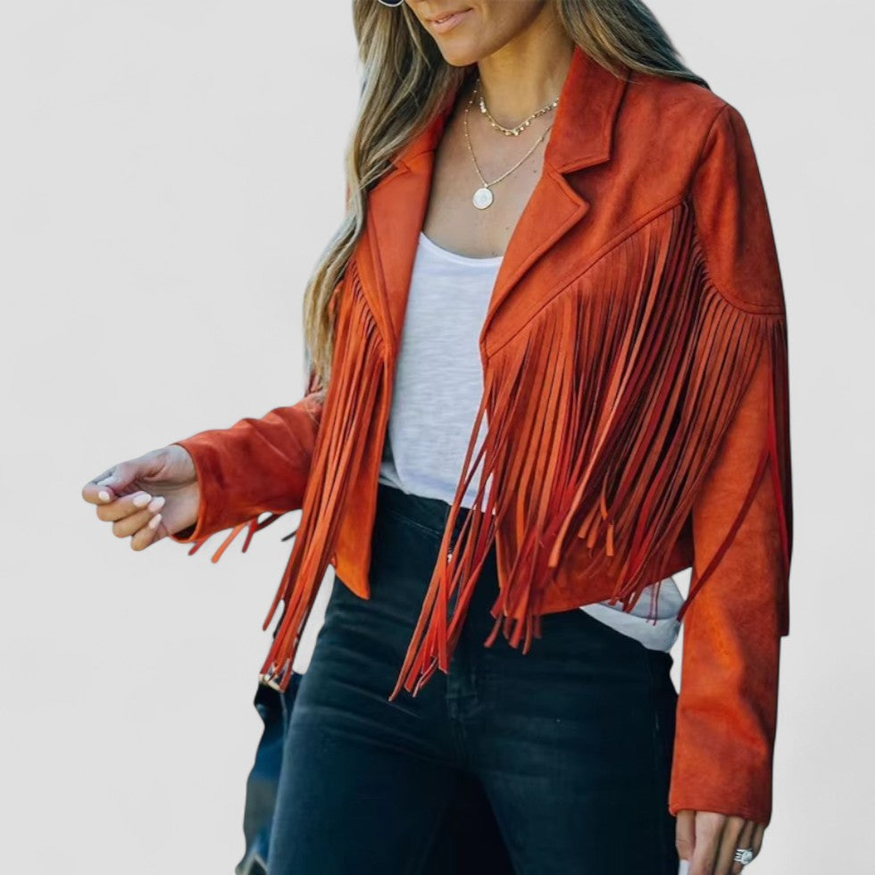 VogeLuxe | Kurze Vintage-Jacke mit Fransen für Damen 4