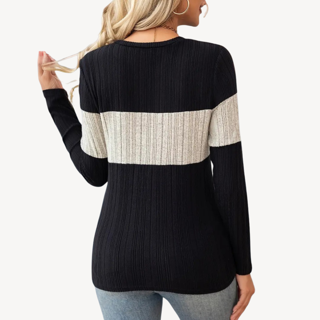 VogeLuxe | Langarmshirt mit Farbblockdesign für Damen 4
