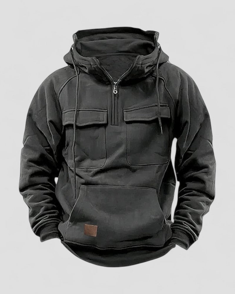 VogeLuxe | Premium-Winter-Kapuzenpullover aus Baumwollmischung mit halbem Reißverschluss für Herren mit praktischen Taschen 3