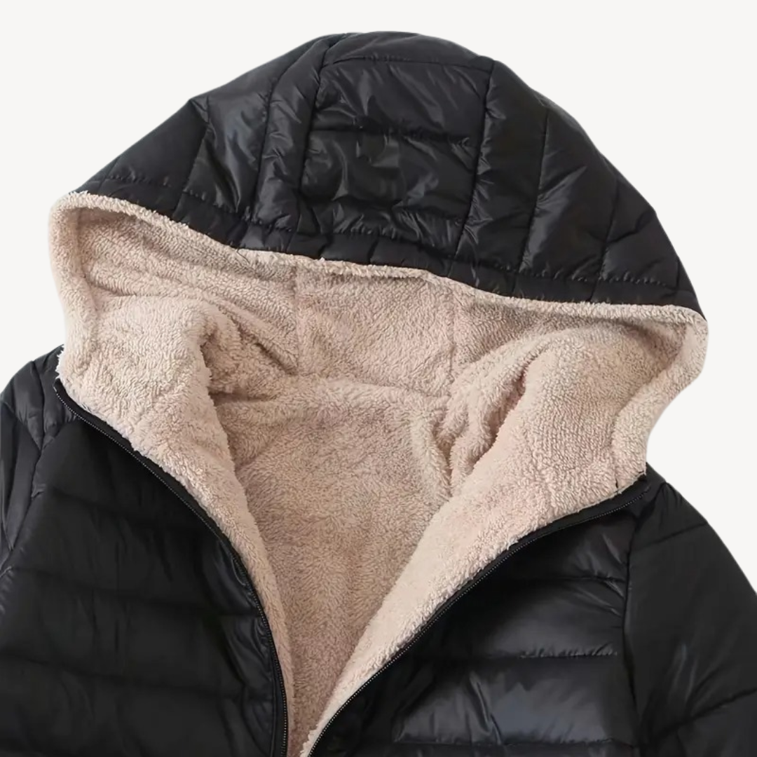 VogeLuxe | Warmer Baumwollpelzmantel mit Kapuze für Damen 8