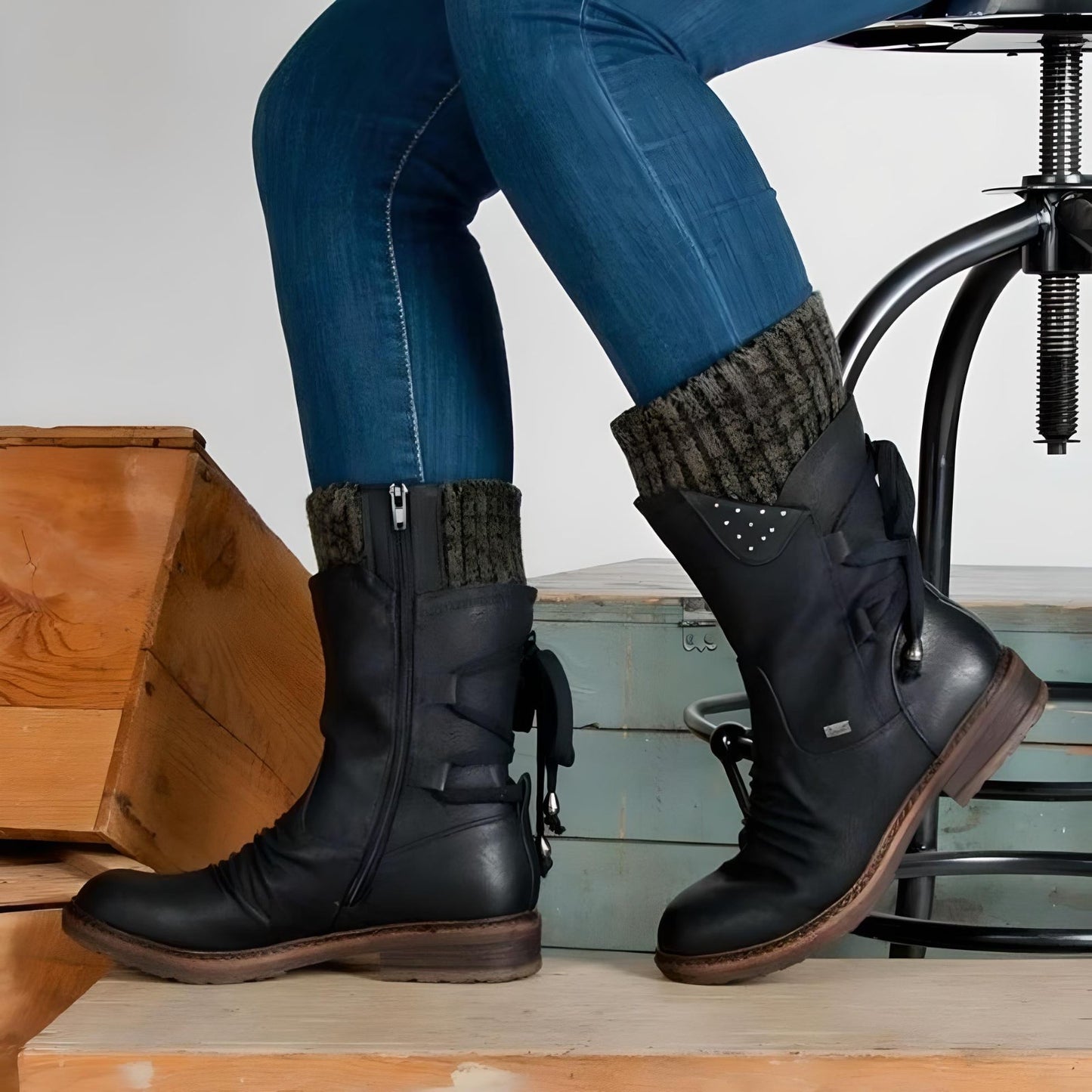 Winterschuhe Schneestiefel Damen Warm Schnürsenkel