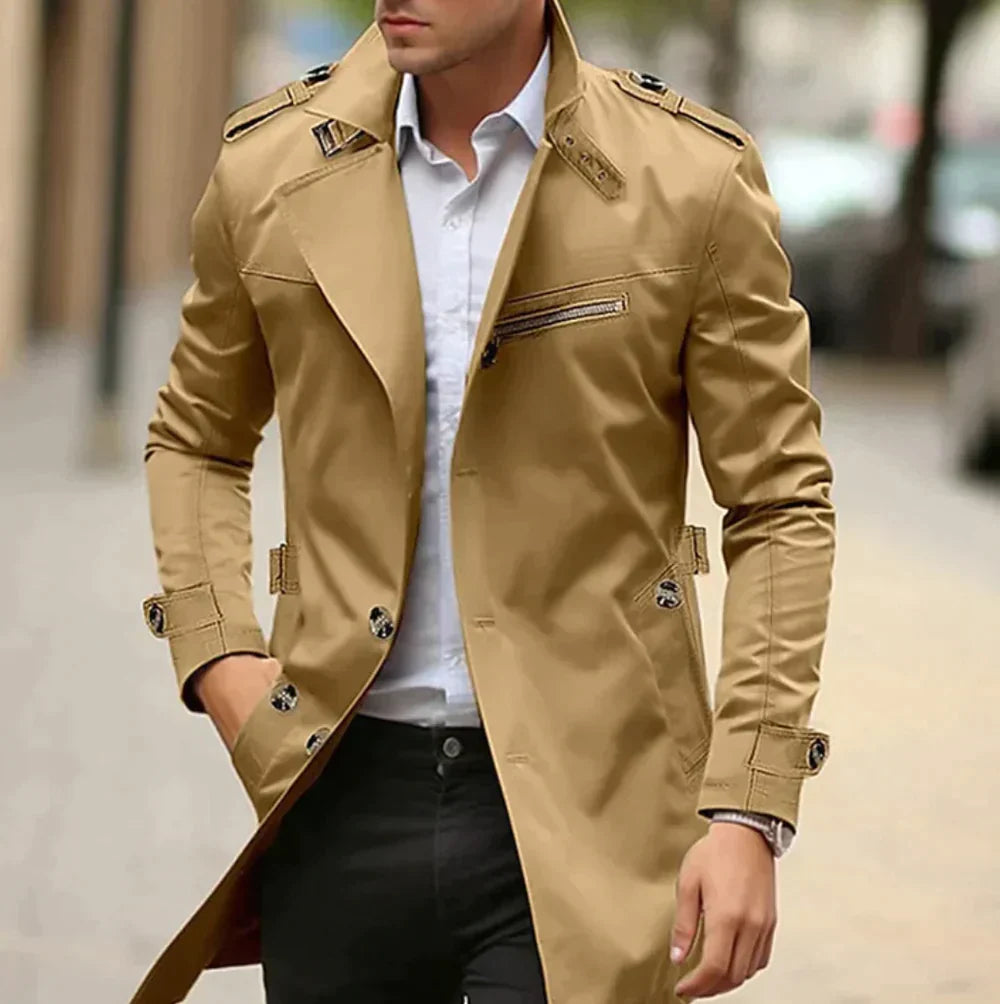 Herren Trenchcoat Klassisch Eleganter Oldschool Stil