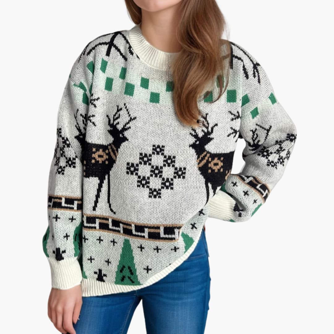 Weihnachts Pullover für Damen mit Rentier und Baum Muster 3
