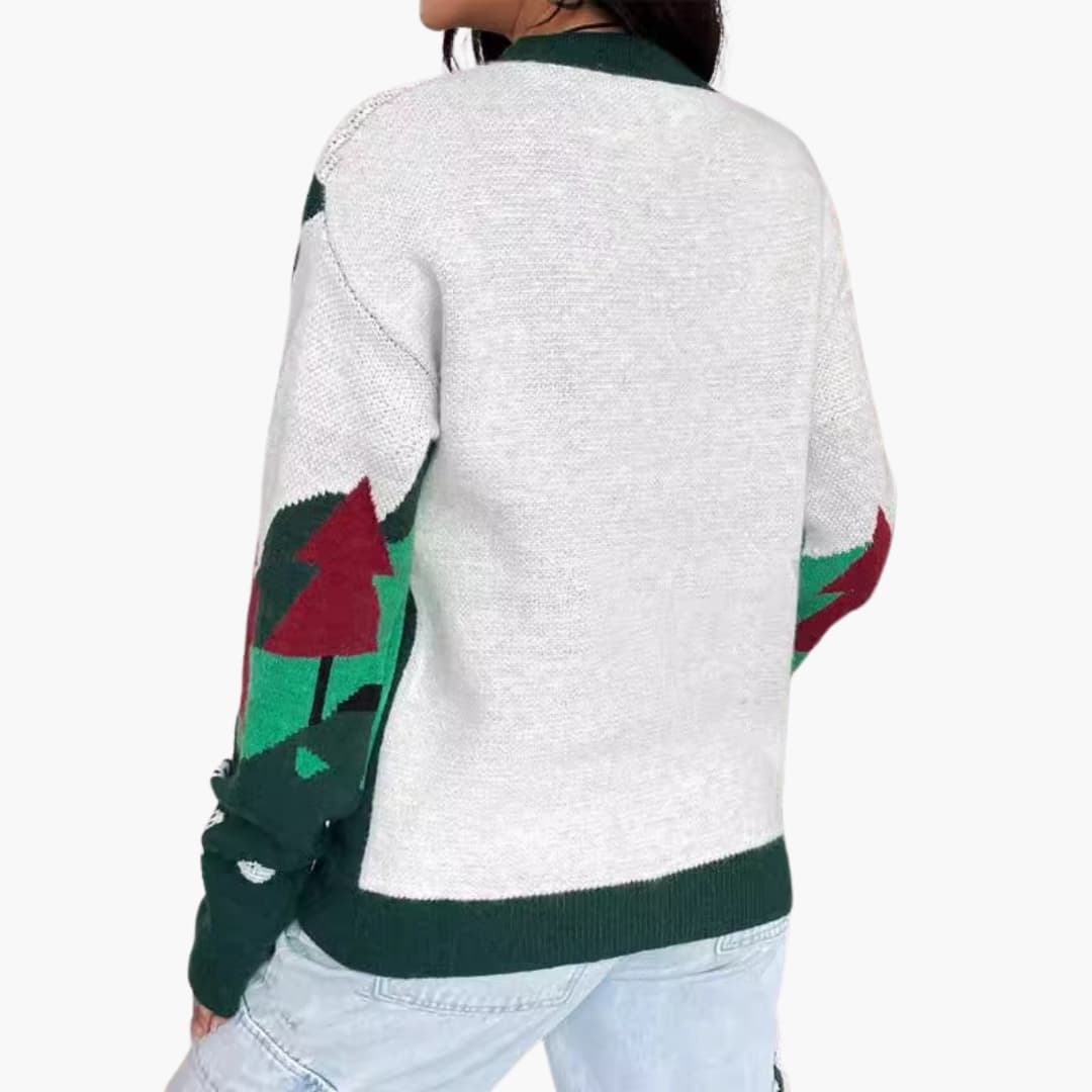 Weihnachtspullover für Damen mit Schneemann und Baum Design 3