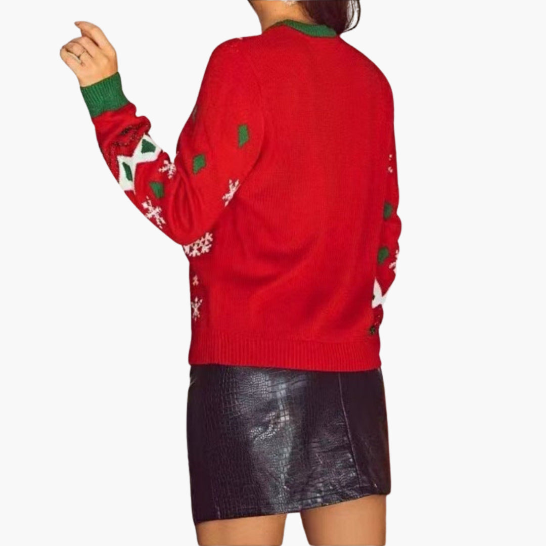 Weihnachtsstrickpullover für Damen mit Lama-Motiv und dekorativen Pompoms 3