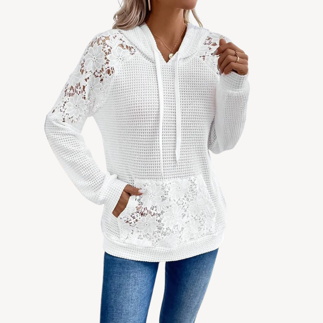 Weißer Spitzen-Hoodie für Damen | Loravelle 1