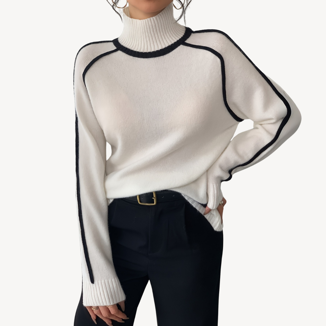 Weißer gerippter Rollkragenpullover für Damen | Loravelle 3