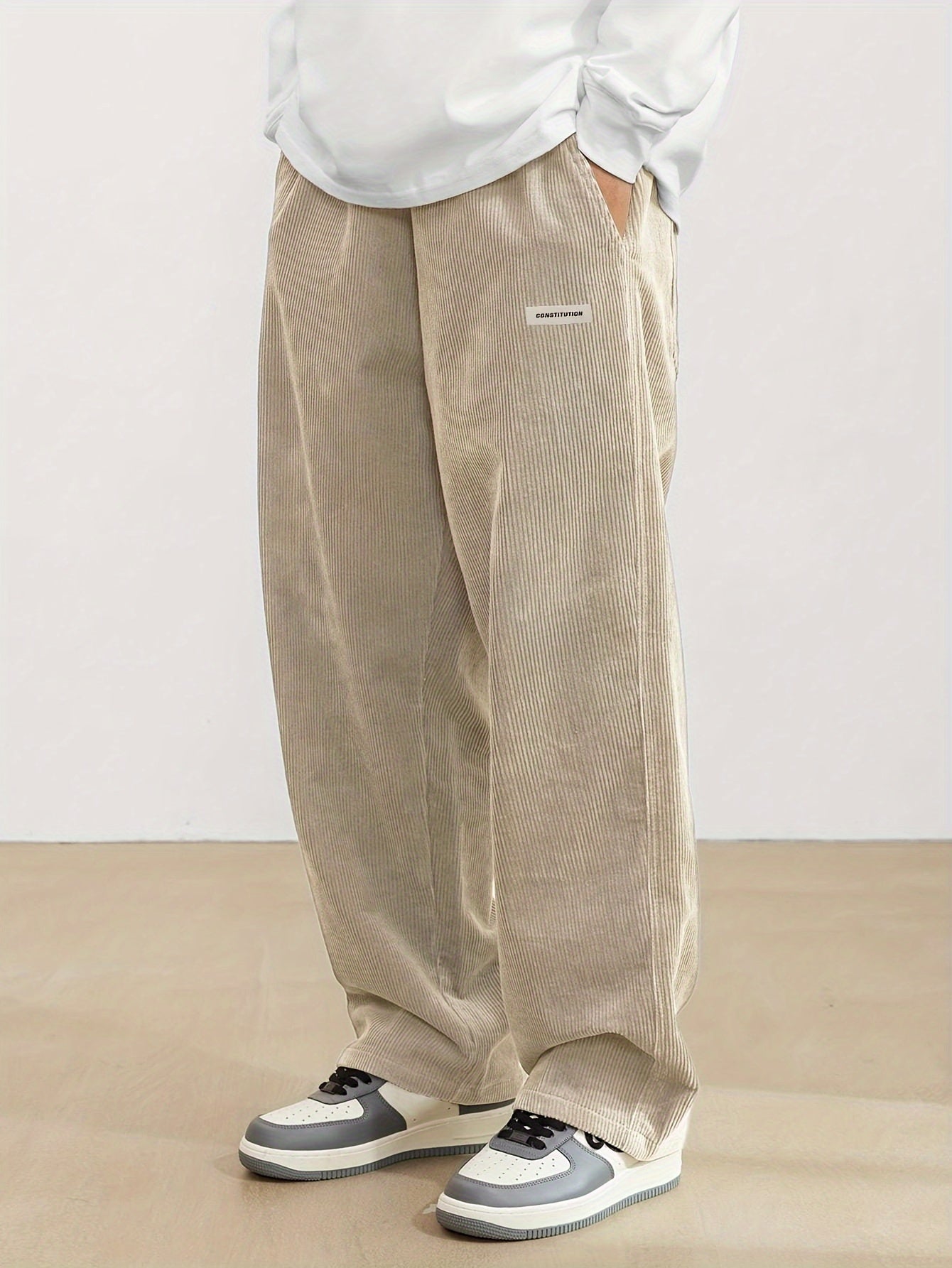 Weite Hosen – gerippt – lockere Passform – Cordhosen – Herrenhosen-Aprikose-S-Chaps Herrenmode