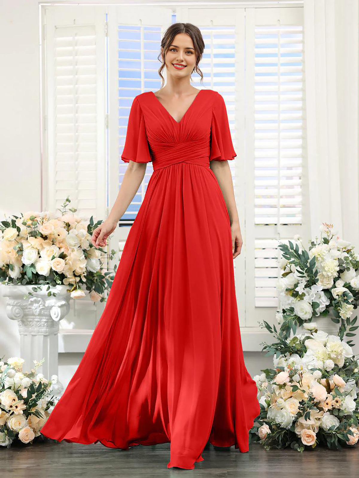Elegantes Damenkleid mit V-Ausschnitt Chiffon