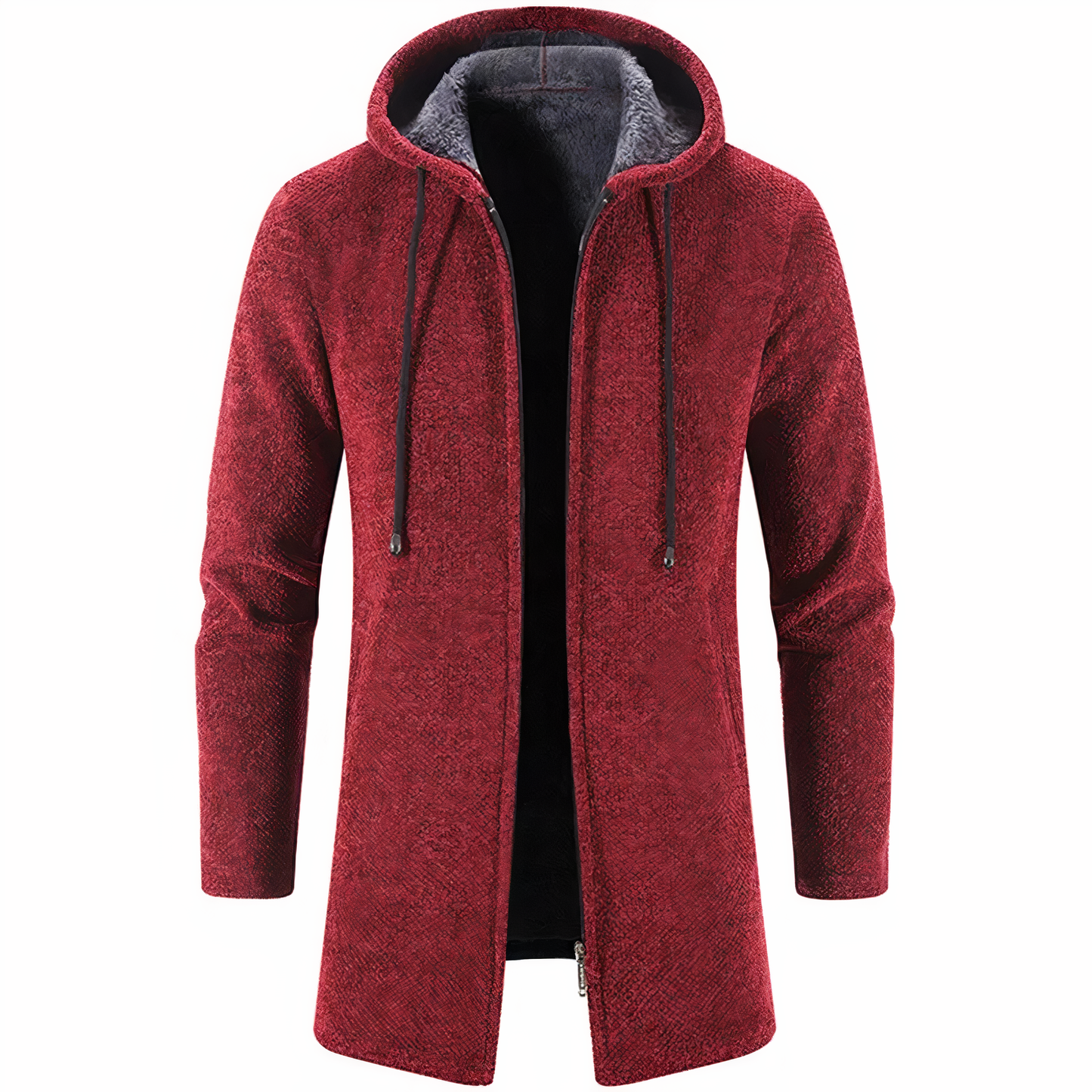 Wintermantel - Men's Hooded Zip-Up Mid Lenght Winter Jacket-Burgunderrot-S-Chaps Herrenmode
