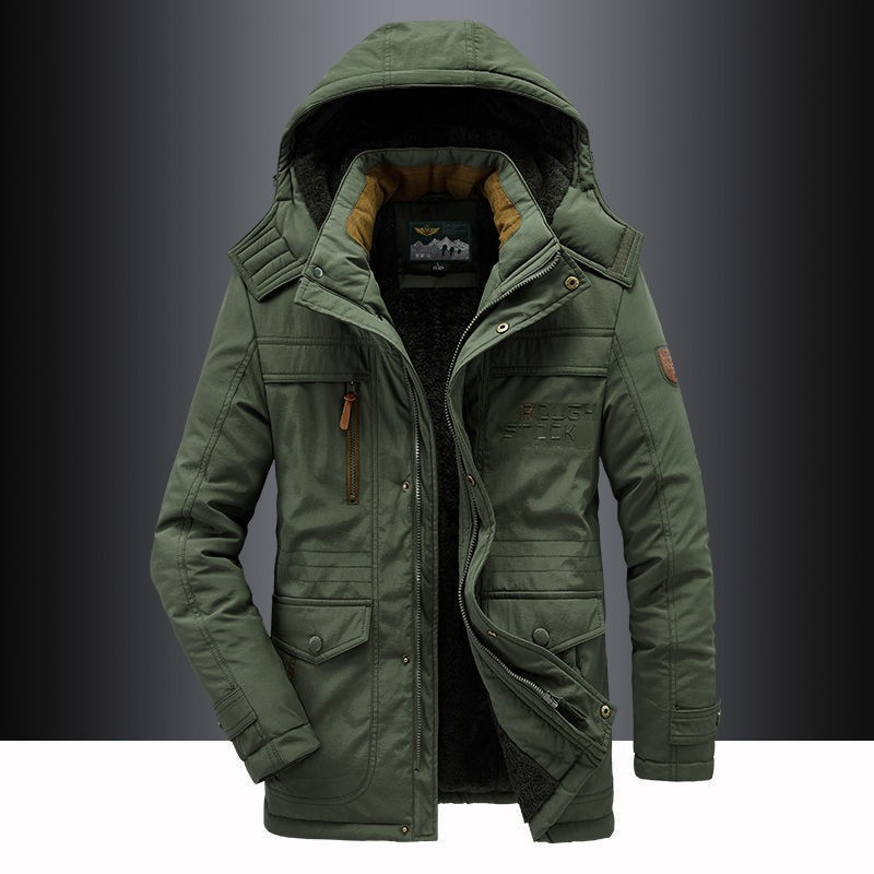 Winterparka | Mit Kapuze | Mit Fleece gefüttert | Winterjacke | Herrenmantel-Dunkelgrün-M-Chaps Herrenmode