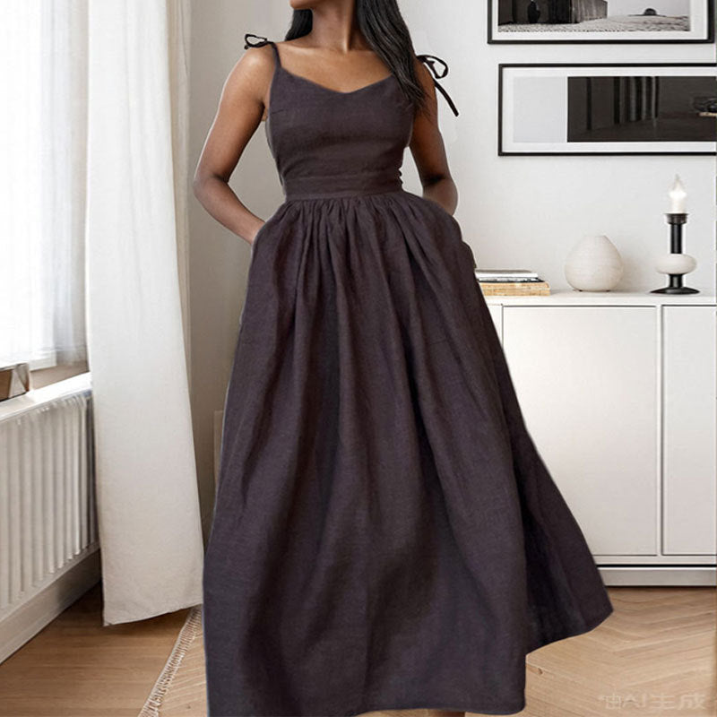 Damen Midikleid V-Ausschnitt Rückenausschnitt Sommerkleid