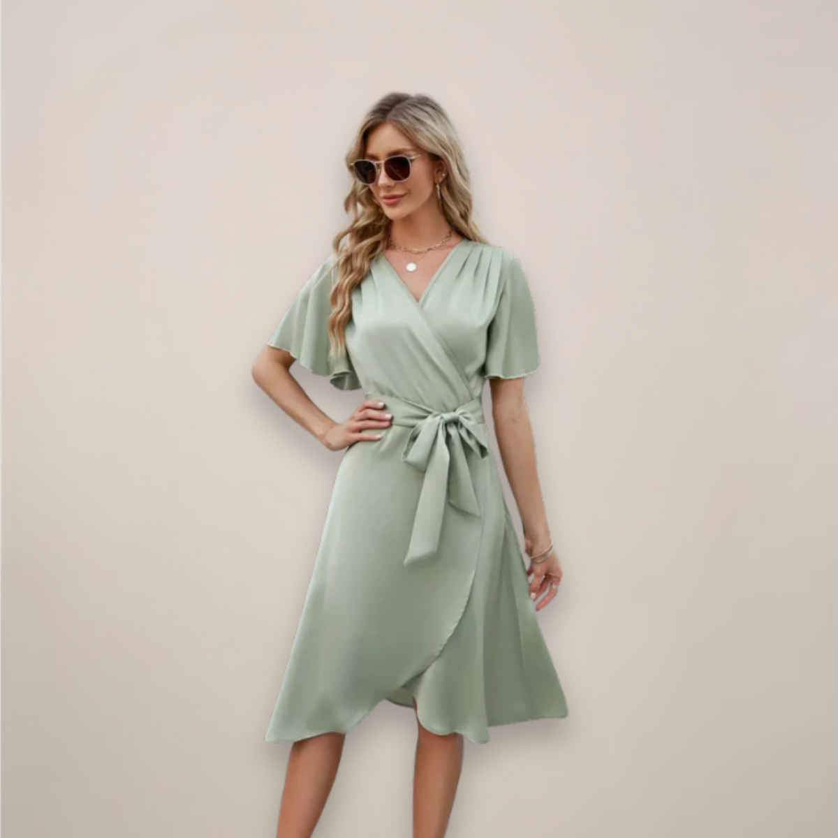 Damen Wickelkleid Midi Größe mit Frontknoten