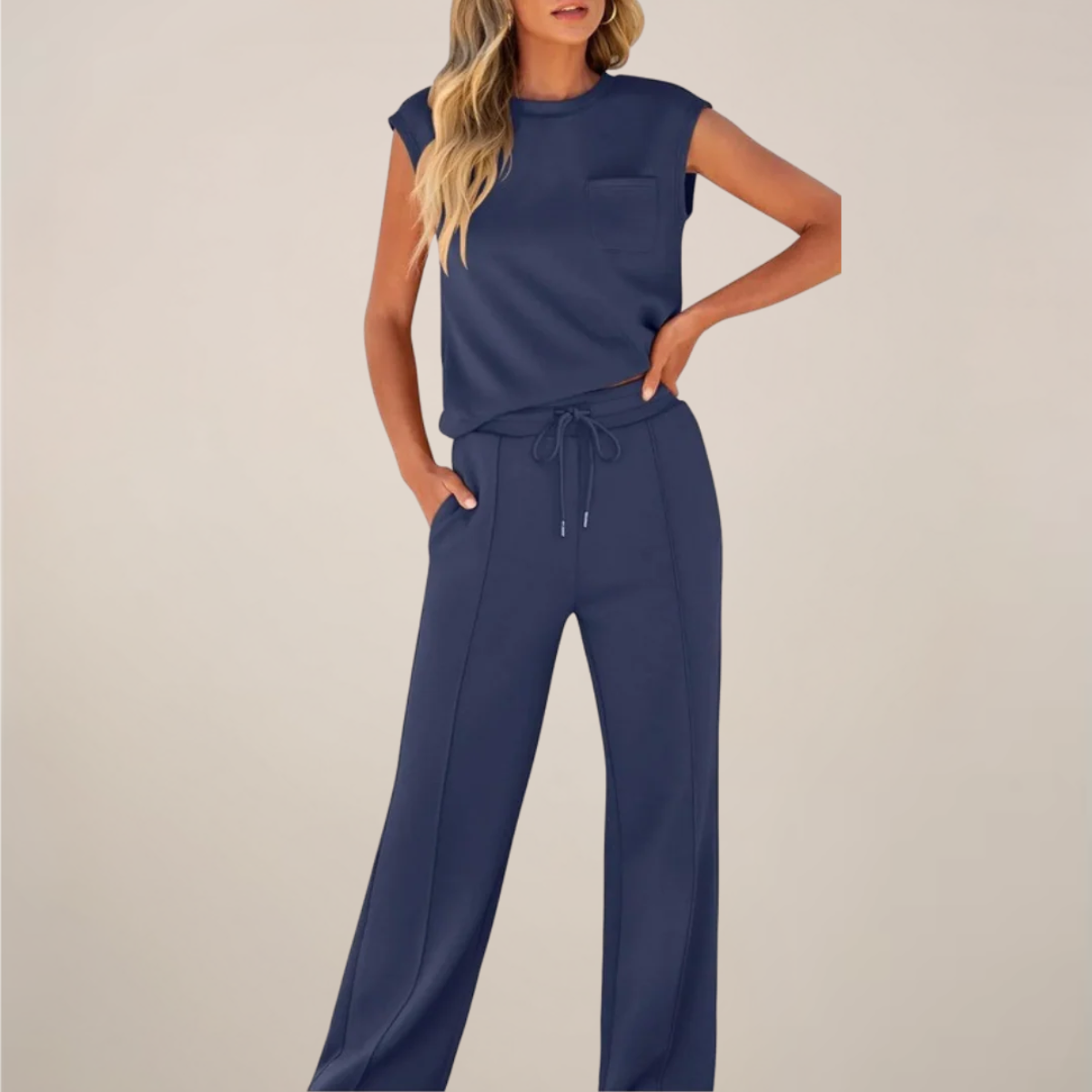 Damen Oberteil Hose Set Ärmellos mit Kordelzug