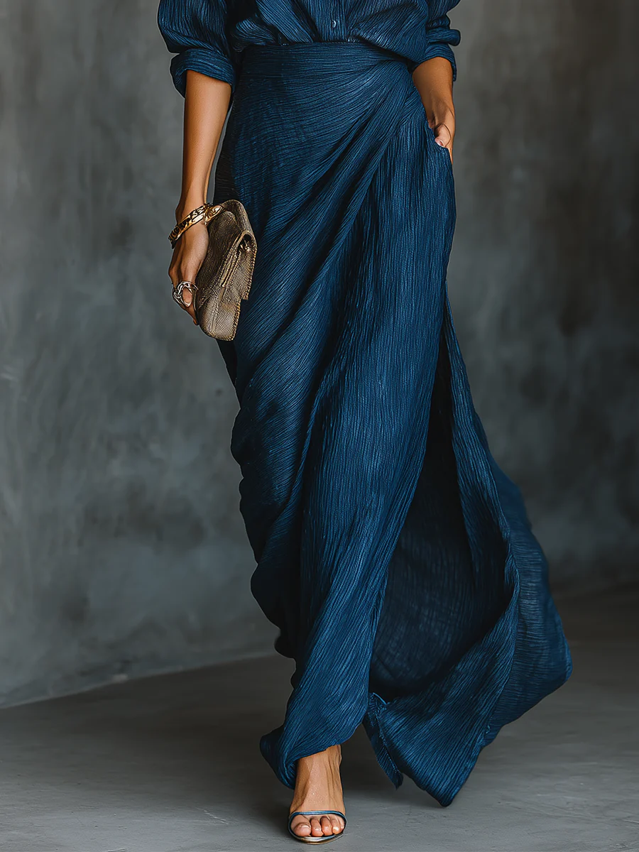 Damen Elegantes Kleid Set Lang Hemd und Rock