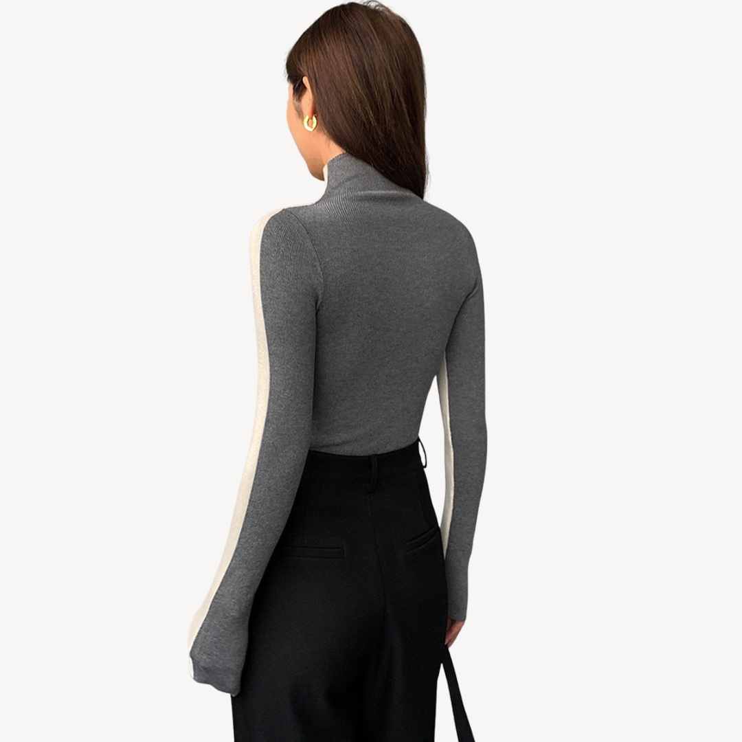 Zweifarbiges Rollkragen-Strickoberteil für Damen | Loravelle 5
