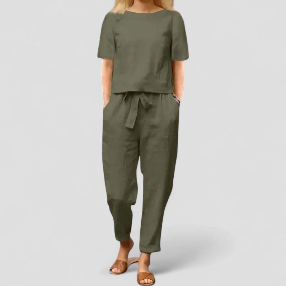 Zweiteiliges Jumpsuit-Set aus Leinen mit entspannter Passform 3