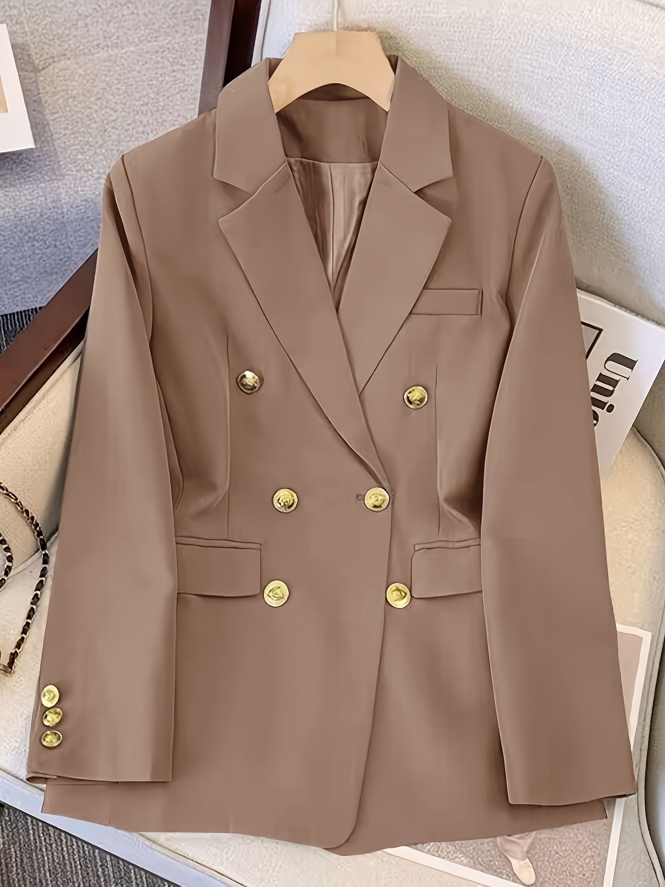 Damen Blazer Slim Fit Elegant Goldknöpfe Modern